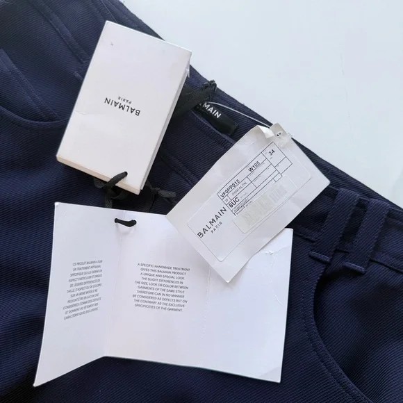 NWT Balmain Wool Twill Navy Blue Flare Trousers Size 34 FR 2 US